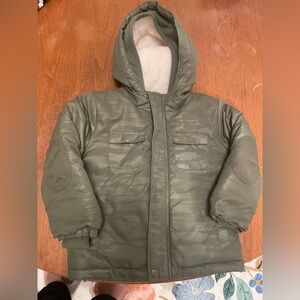 Cat And Jack Boys 4T Sherpa Lined Winter Coat Green Subtle Camo Print